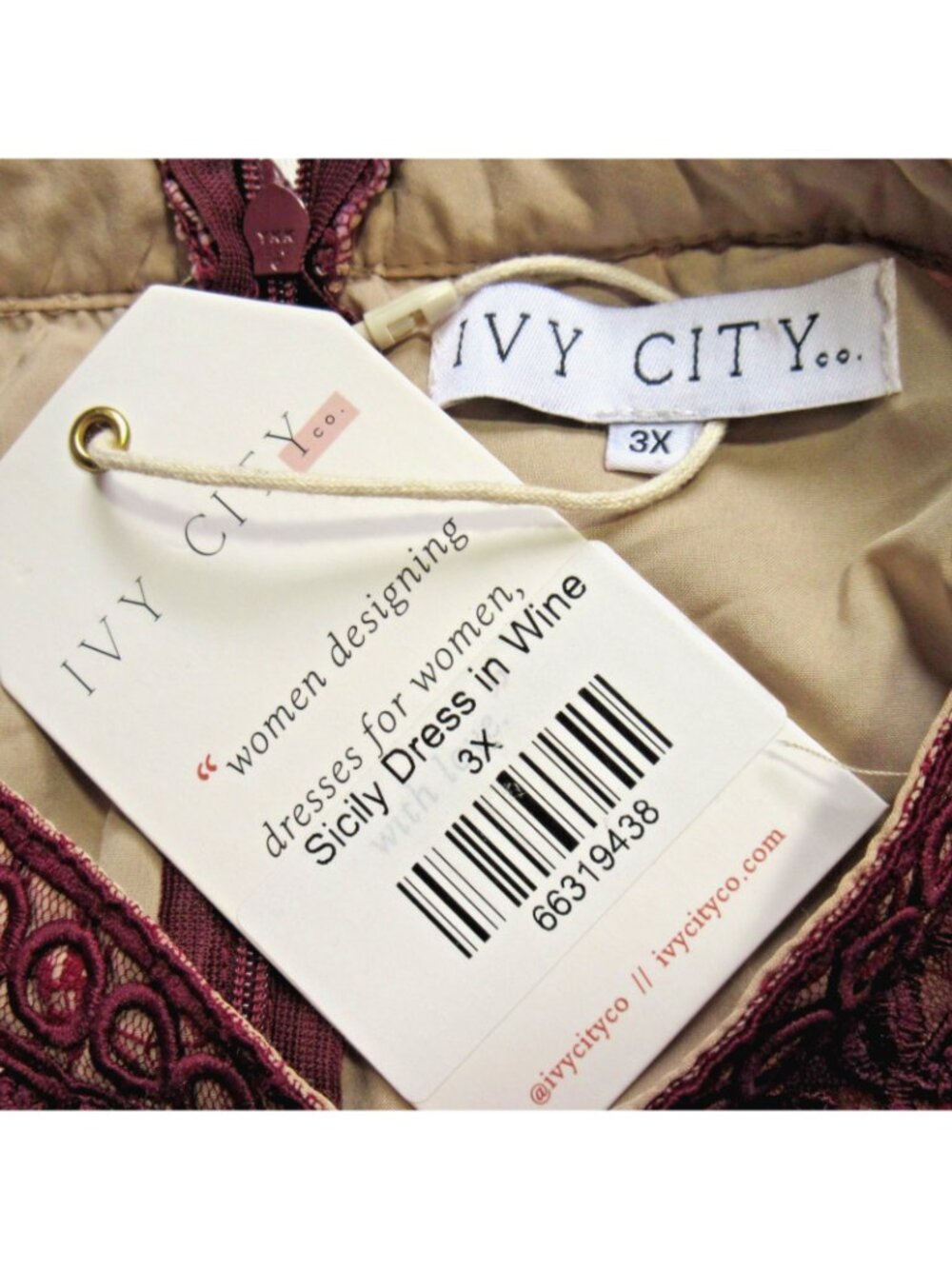 NWT Ivy City Co Sicily in Wine Champagne Lining Floral Midi Dress 3X - Picture 5 of 5